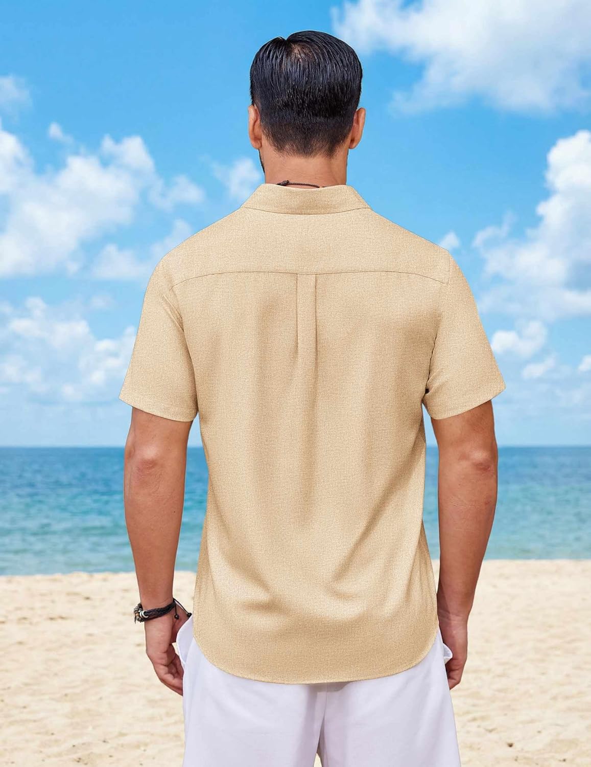 COOFANDY Mens Button Down Shirt Short Sleeve Casual Shirts Summer Beach Wedding Linen Shirt with Pocket - Image 5