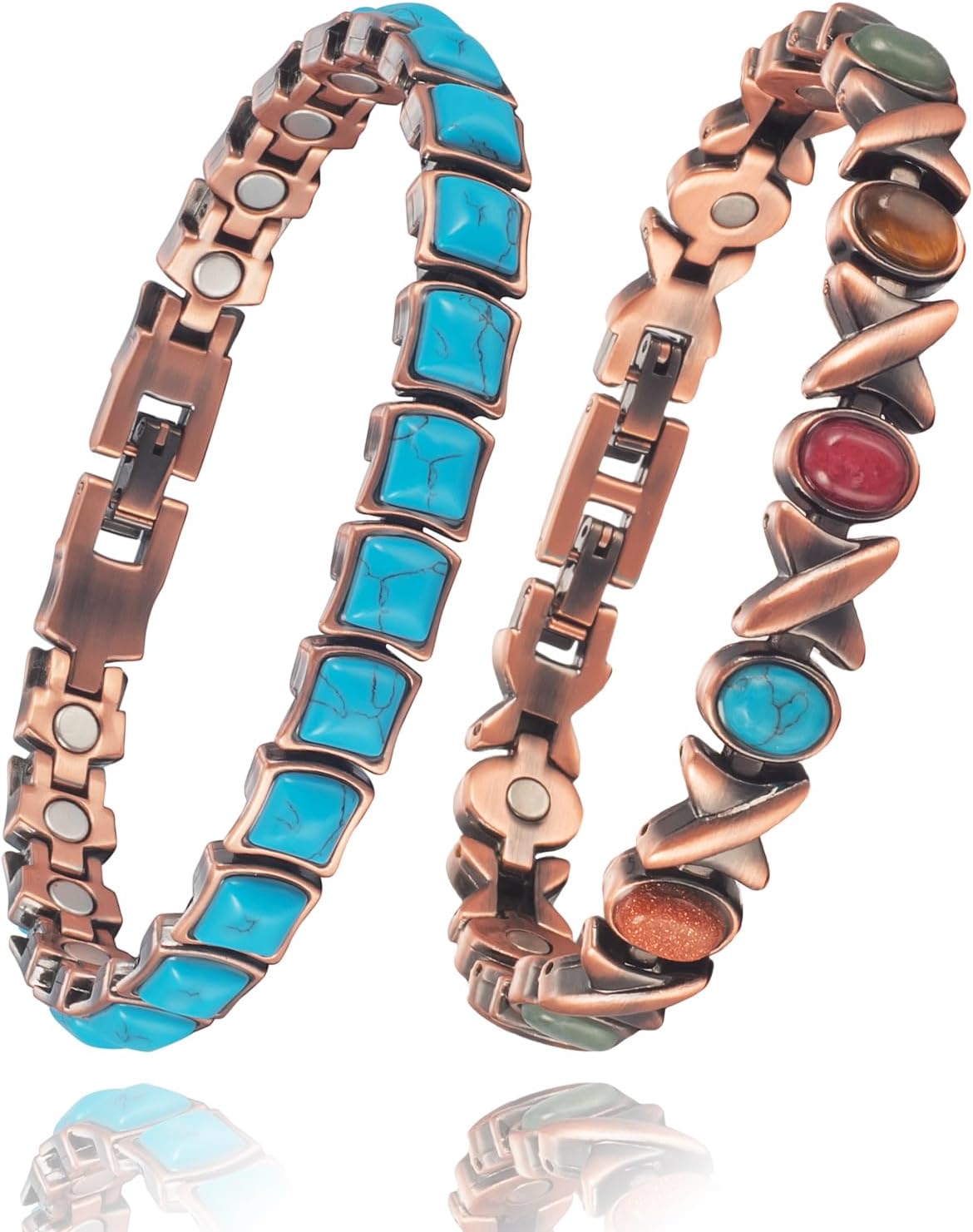 Copper Bracelets for Women, 2PC Suit Color Turquoise Magnetic Bracelets, Mother's Day Jewelry Gifts