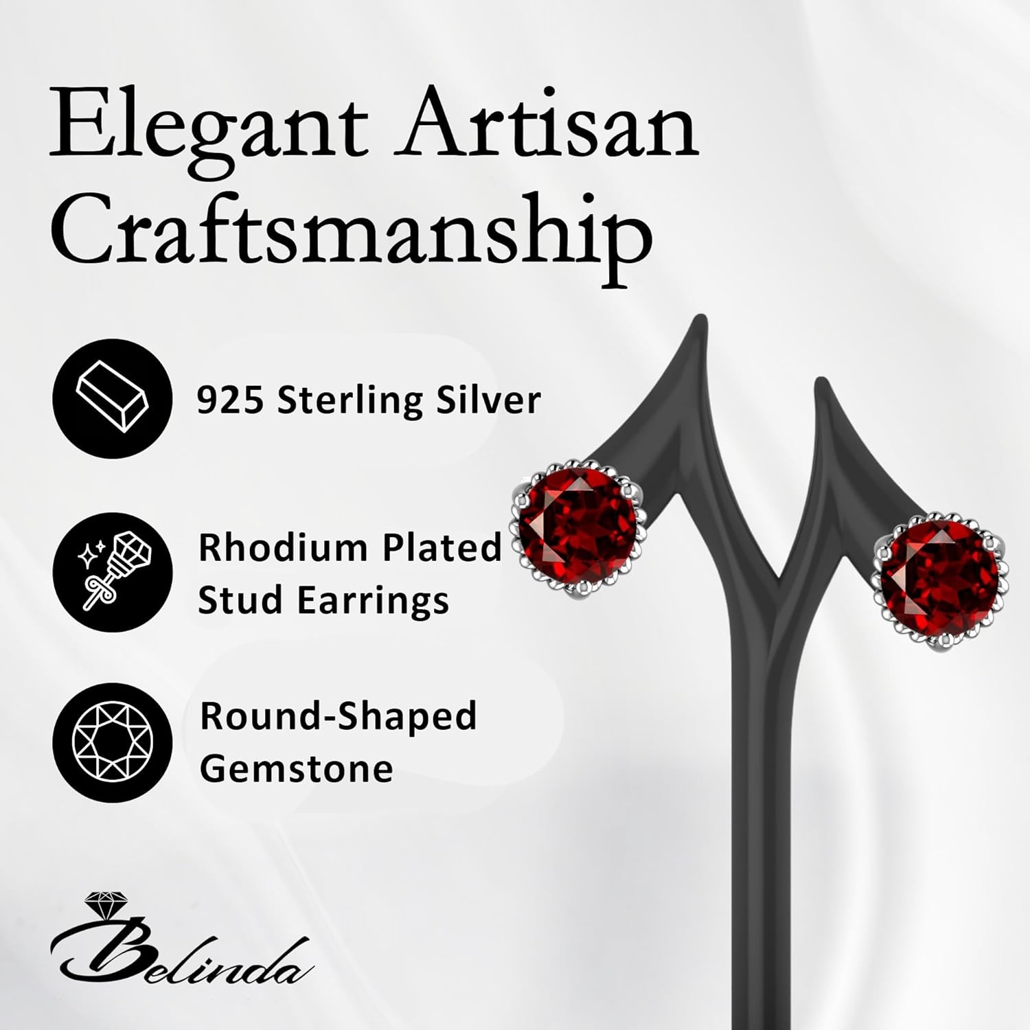 Women’s Elegant 925 Sterling Silver 7mm Round Solitaire Stud Earrings with Classic Fine Red Gemstone Rhodium Prong Set Jewelry Accessory