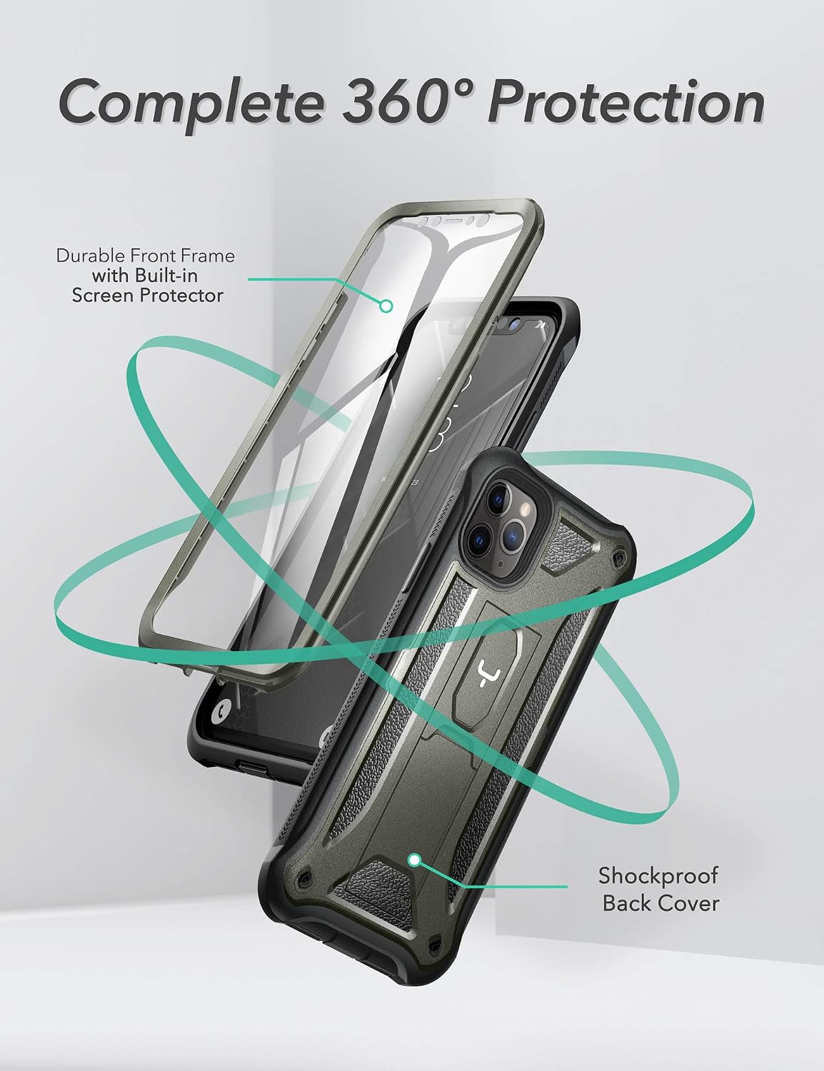 YOUMAKER iPhone 11 Pro Max Case, with Built-in Tempered Glass Screen Protector and Kickstand Heavy Duty Protection Shockproof Cover for 11 Pro Max iPhone case 6.5 Inch-Gun