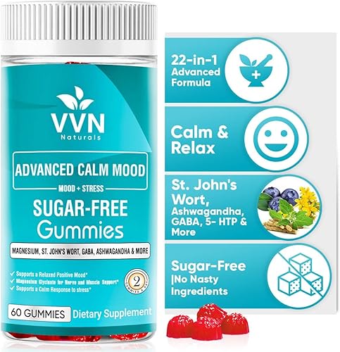 Miniatura 2 de Gomitas tranquilas 22 en 1 sin azúcar, hierba de San Juan, 5-HTP, GABA, Ashwagandha| Gomitas de glicinato de magnesio | Sin OMG, apoyo natural para