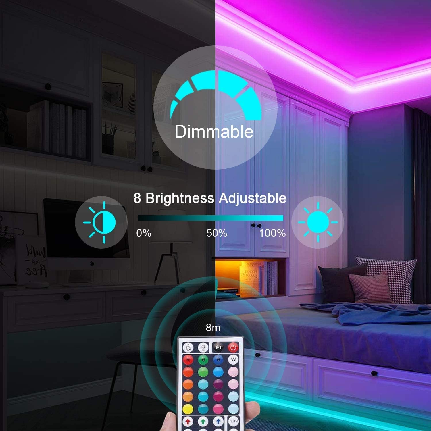 WRRLIGHT Led Lights Color Changing Led Strip Lights with Remote Controller-32.8ft