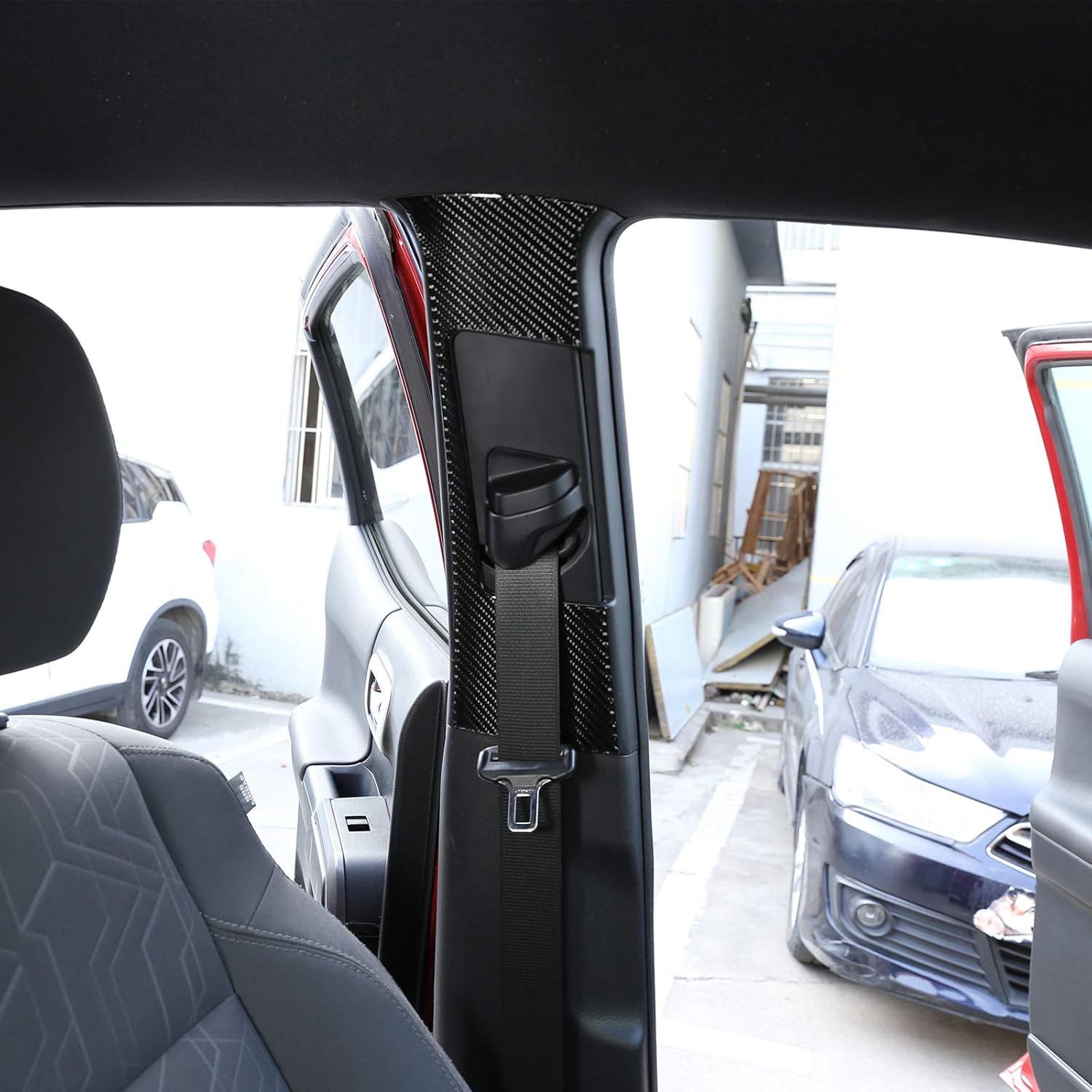 for Toyota Tacoma 2015 2016 2017 2018 2019 2020 2021 2022 2023 Soft Carbon Fiber Car Seat Belt Decorative Cover Trim,Seat Belt Panel Decorative Sticker 2pcs (Black Carbon Fiber)