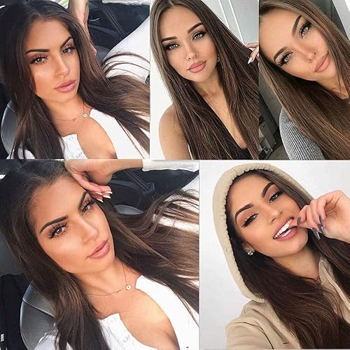 Miniatura 3 de Missyvan - Peluca con encaje al frente, pelo liso color castaño de 22 pulgadas de largo, peluca larga, pelo de fibra resistente al calor, pelucas