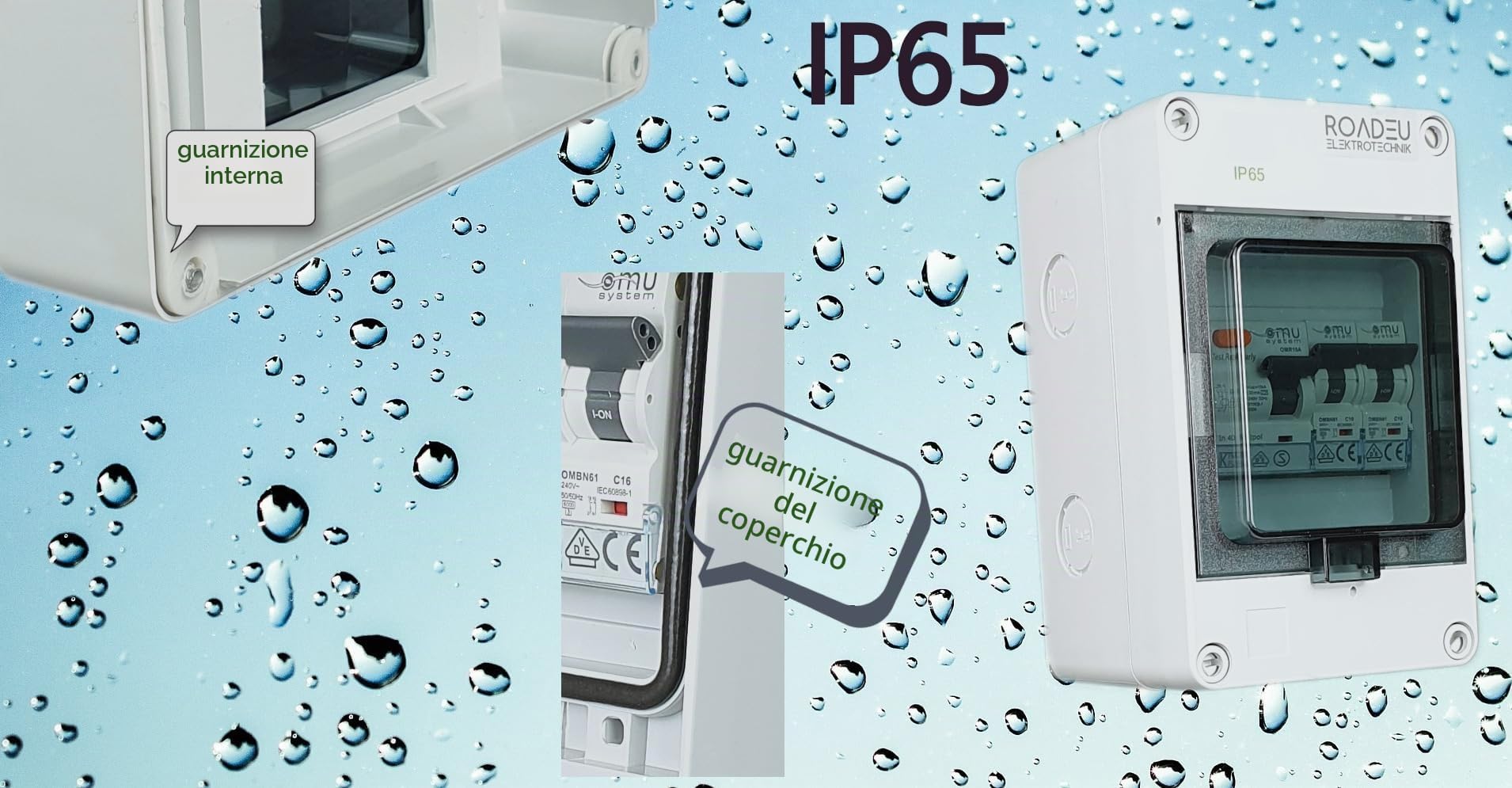 RoadEu - Quadro Elettrico Di Distribuzione - Interruttore automatico C10A e C16A, magnetotermico differenziale 40A 30mA 2P tipo A/AC, IP65 perfetto per il garage, il capanno o il giardino
