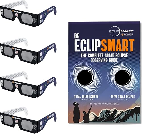 Celestron EclipSmart Solar Eclipse Glasses Observing Kit for Safe Sun Viewing, including Four Pairs of Eclipse Glasses and Guidebook
