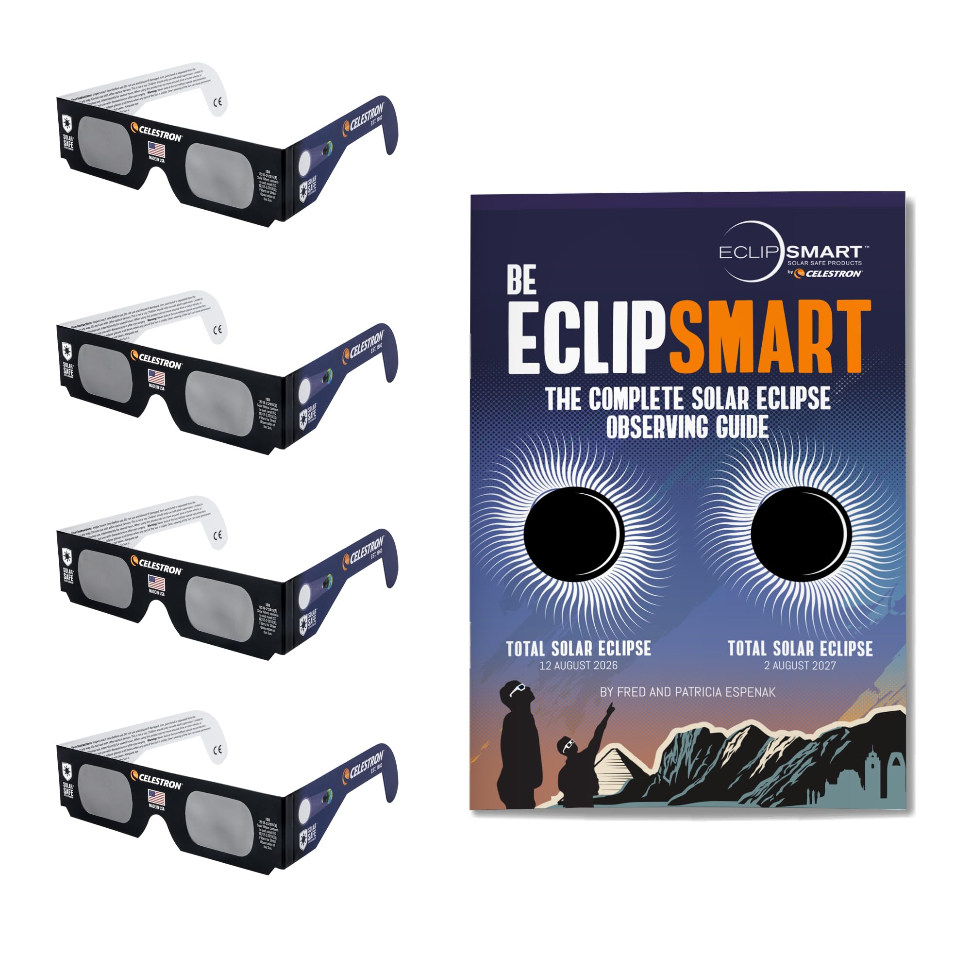 Celestron EclipSmart Solar Eclipse Glasses Observing Kit for Safe Sun Viewing, including Four Pairs of Eclipse Glasses and Guidebook