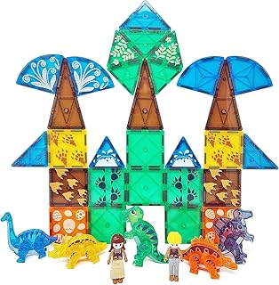 76-Piece Dinosaur Magnetic Tiles; Animal Magnet Tile Gift; Stem Building Set, Preschool, Kindergarten, Toddler Toy for Boys Girls Kids Age 3 4 5 6 7 +