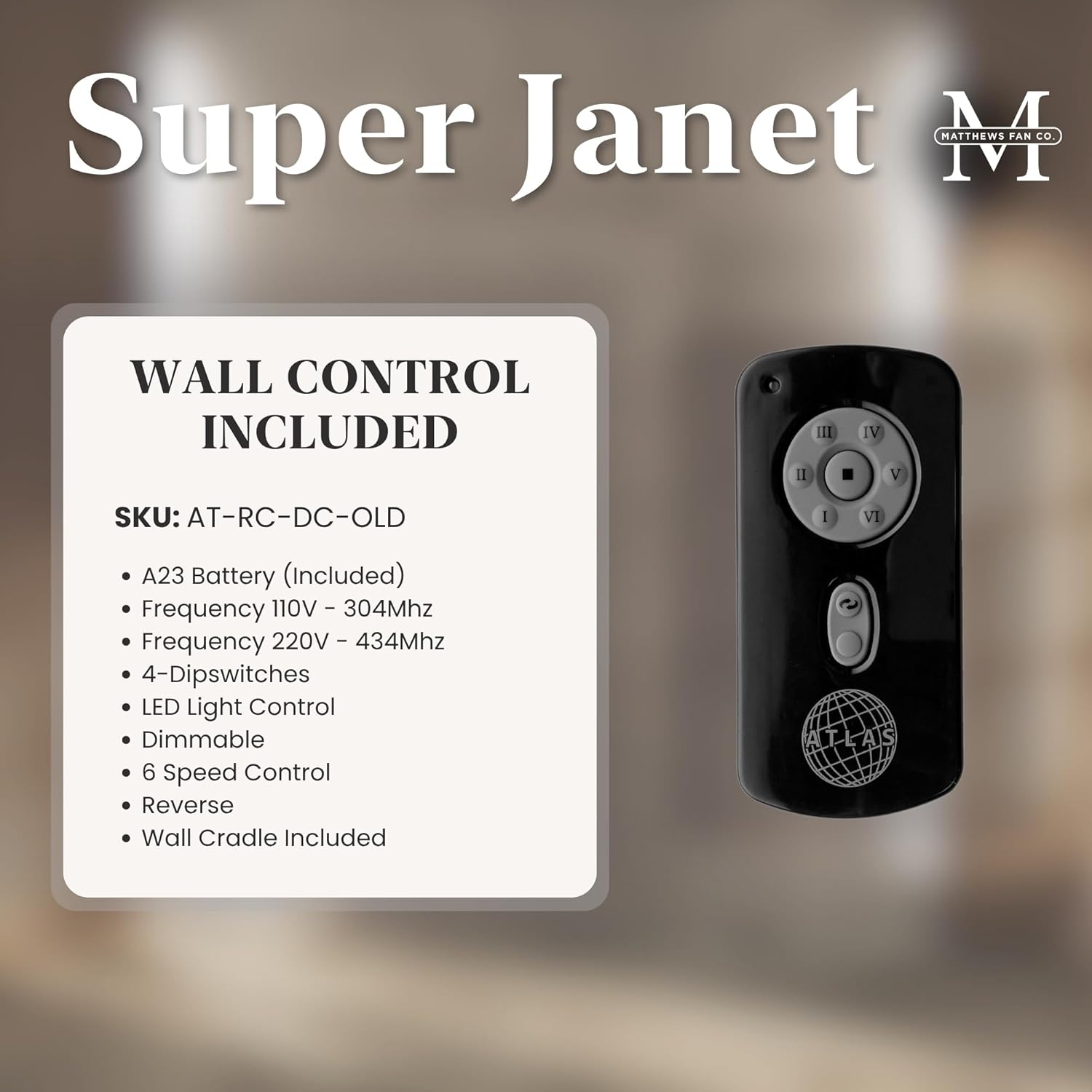 Matthews SJ-TB-MWH-60 Super Janet Damp Rated 60" Ceiling Fan with LED Light and Remote & Wall Control, Silent DC Motor, 3 Solid Wood Blades, Textured Bronze with Matte White