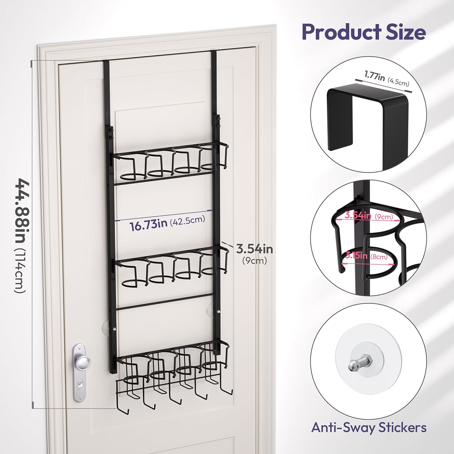 SWTYMIKI 3-Tier Water Bottle Organizer - Over the Door Stanley Cup Holder - Cup Rack with Hooks for Door or Wall Mount Option- Tumbler Organizer Storage Display for Kitchen Dorm Office RV, Black - Image 8