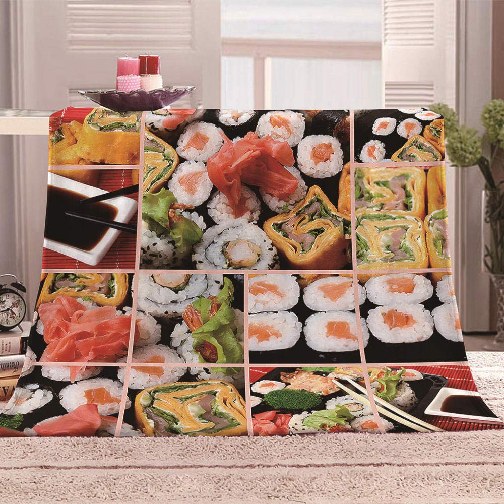 xczxc Flannel Fleece Blanket Gourmet sushi Microfiber 3D printing Super Soft Warm Cozy Lightweight Easy Care All Season Premium Bed Blanket 39.4x51.2 inch