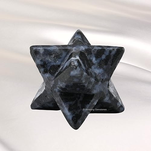 Miniatura 129 de Amazing Gemstone Larvikite Merkaba Crystal – Estrella de Merkaba metafísica de 1 pulgada para meditación – Cristal tetraedro energético y piedras