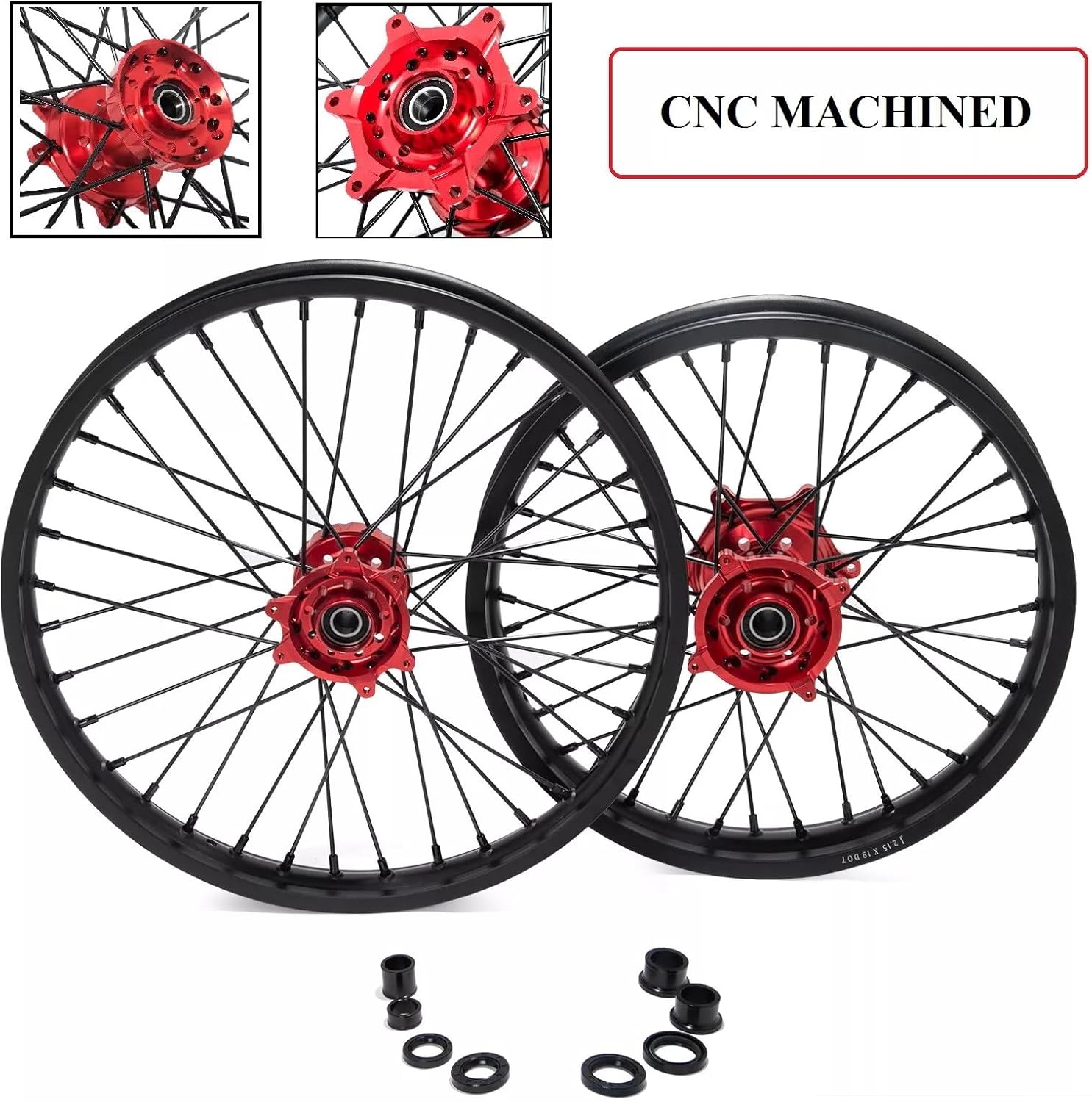 TOFR 21 19 Wheels Complete Set Red Hubs Rims Spokes for Honda CRF250R CRF450R 2014 2015 2016 2017 2018 2019 2020 2021 2022 2023 2024 CRF250 CRF450 R