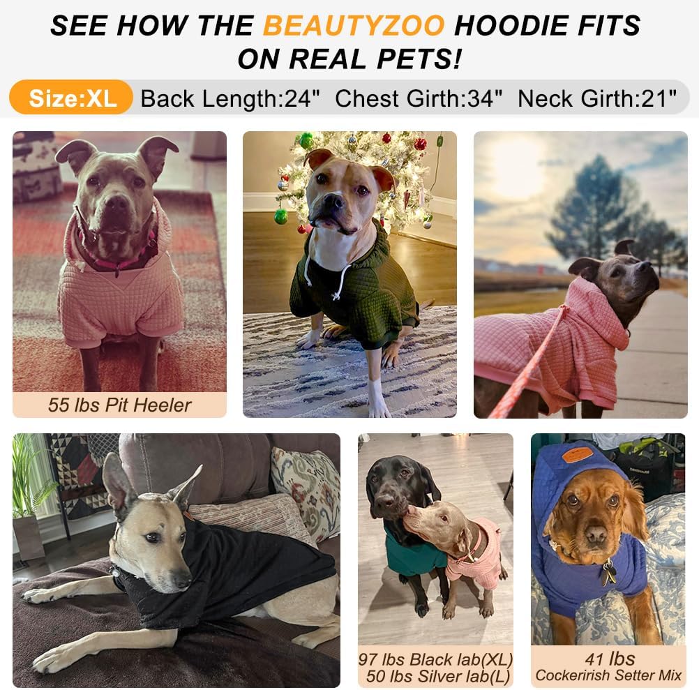 BEAUTYZOO Medium Dog Hoodie Sweater with Pockets, Dog Clothes for Small Medium Dogs Boy Girl, Waffle-Like Laminated Cotton Pet Coats with Hat and Leash Hole, Orange XL