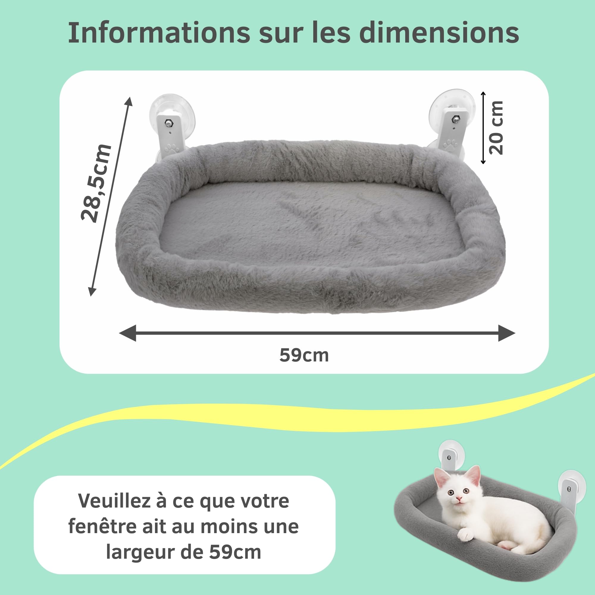 Hamac Chat Fenêtre avec Coussin Lavable – Hamac pour Chat Stable et Confortable, Lit Suspendu, Nid Douillet, Panier, Couchage et Mobilier Idéal pour Animaux Heureux
