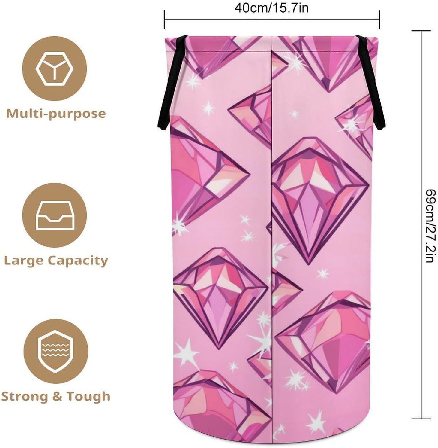 Diamond Pattern Laundry Basket Freestanding Laundry Hamper with Handles Waterproof Dirty Clothes Hamper Collapsible Washing Bin Aesthetic Clothes Basket for Bathroom Bedroom Dorm