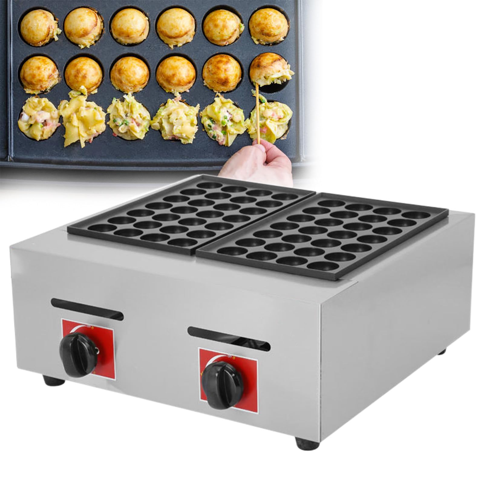 Parrilla para Takoyaki | Máquina para Hacer Takoyaki a Gas | Recubrimiento Antiadherente | Desayuno, Bocadillos, Postres, Restaurantes, Cafés,B
