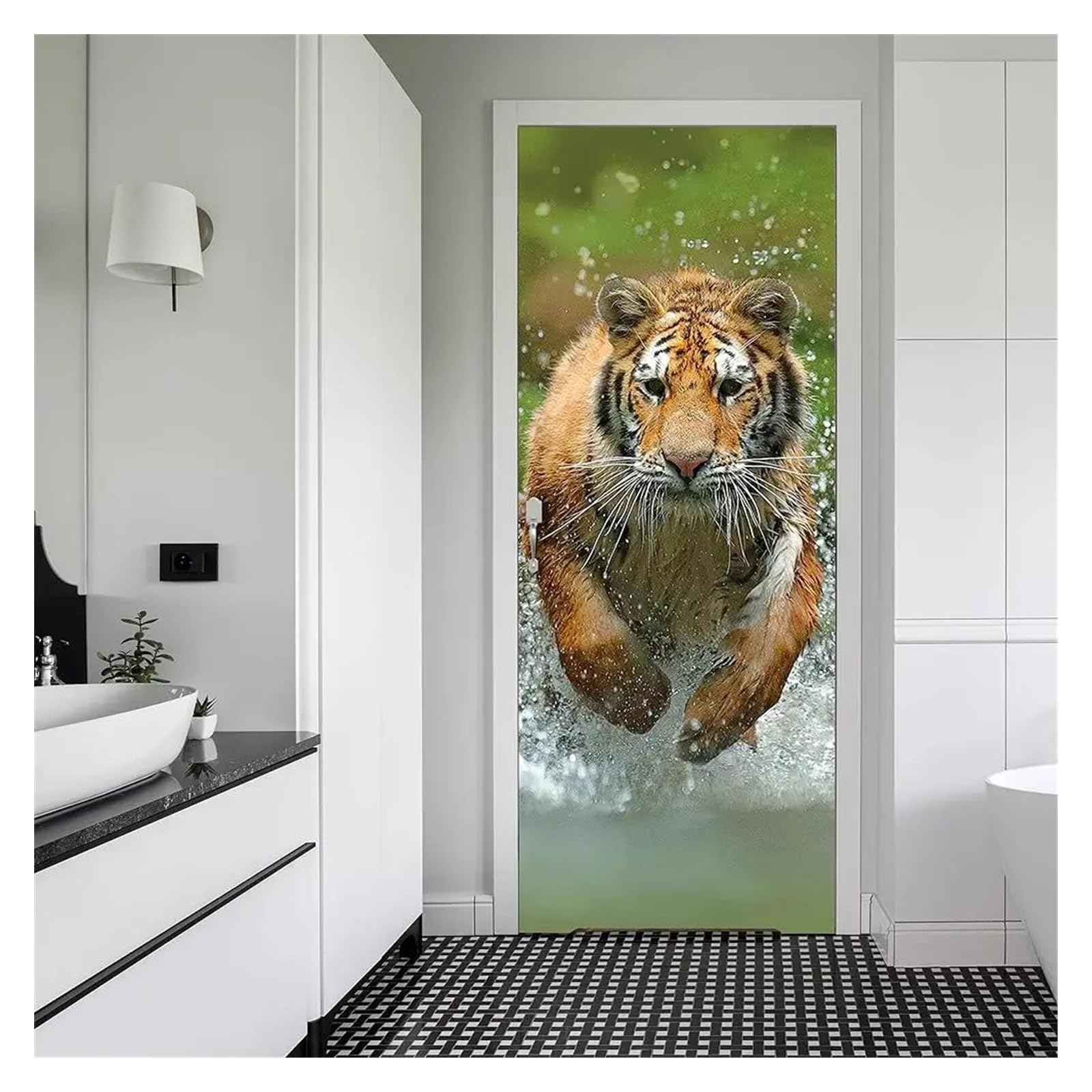 Autocollant de porte imperméable et lavable en PVC motif animaux