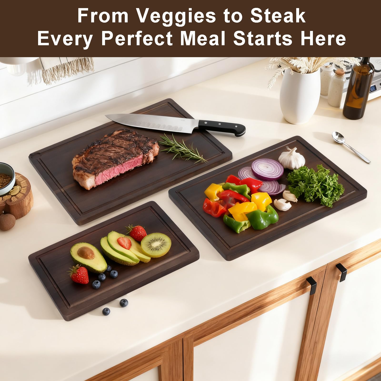 What Size Cutting Board Do I Need? A Sizing Guide (2026) 2 GoodBoards-EasyPrep Acacia Wood Cutting Board Set 3Pcs, 16.5x12.5x0.6 Inches, De - product photo