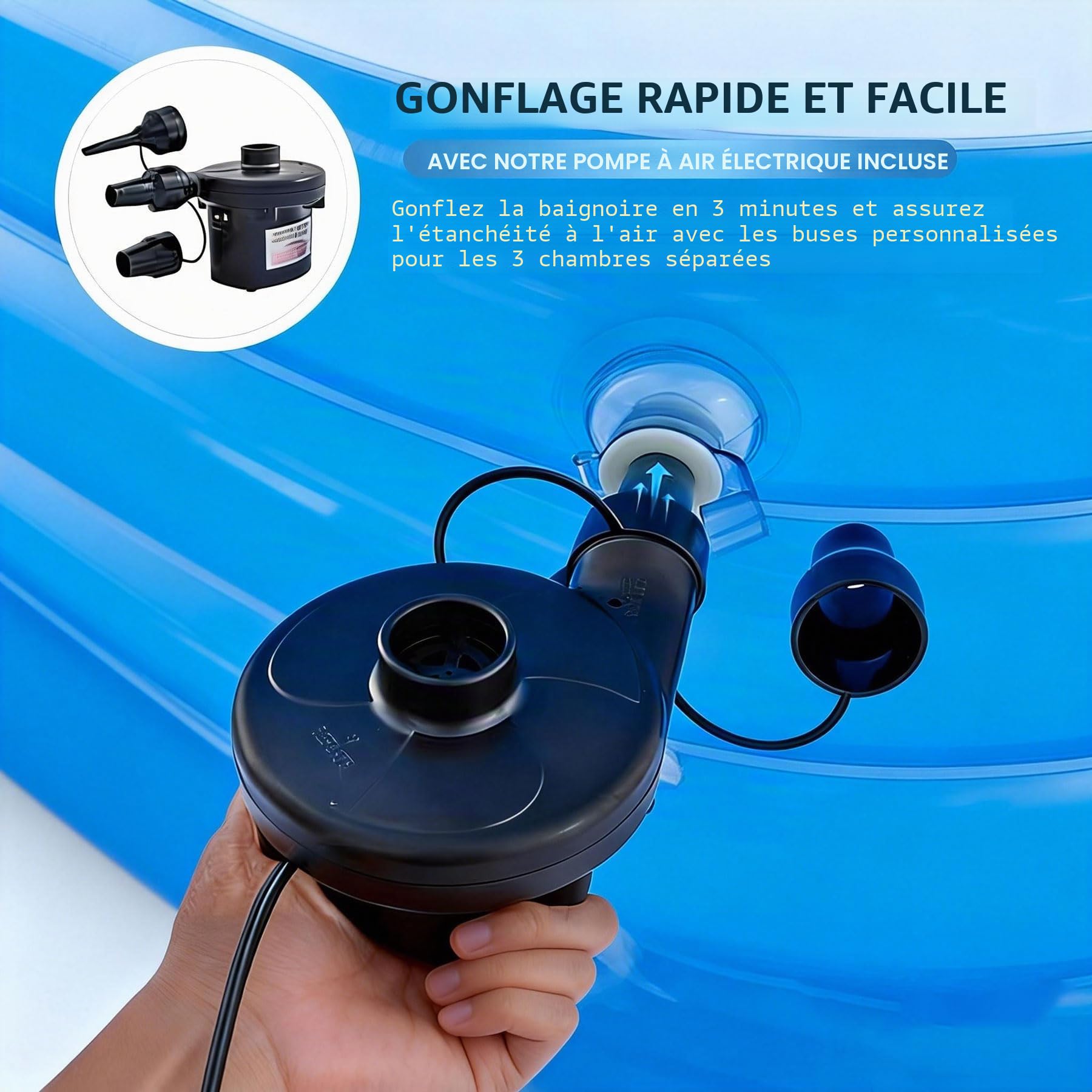 Baignoire gonflable pour adultes – Stable et étanche, baignoire SPA mobile pliable avec pompe électrique, PVC épais, idéale pour le bain de glace et la relaxation (jardin, balcon, douche)