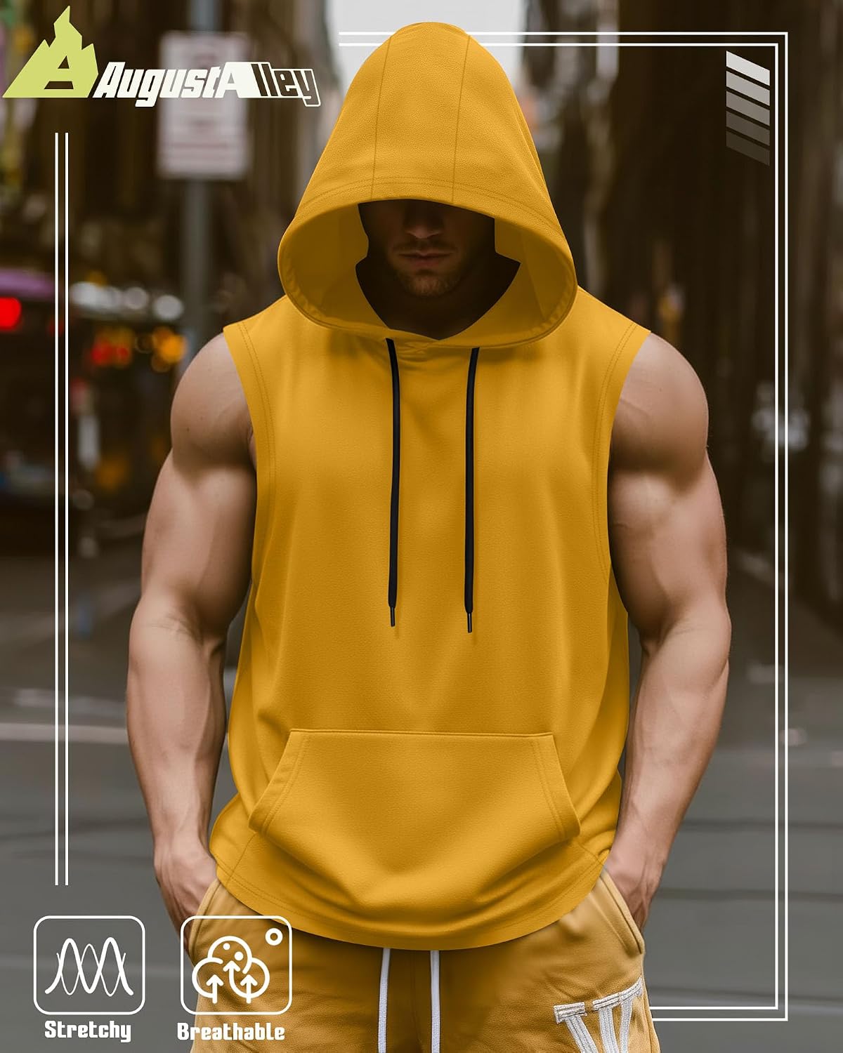 August Alley 3 Pack Men's Hooded Tank Tops, Workout Sleeveless Gym Hoodie Muscle Bodybuilding Running Cut Off Shirts