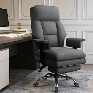 Executive Office Chair Comfortable Desk Chairs with Foot Rest High Back Computer Gaming Chairs PU Leather Swivel Work Chair for Home Office, Gray