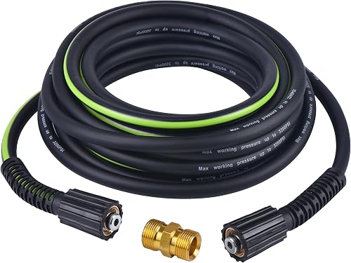 Pressure Washer Hose 1/4" × 25FT - 3200 PSI Heavy Duty Power Washer Hose Replacement with M22-14mm Aluminum Fittings, Flexible Kink-Resistant Hose for M22-14mm Compatible Pressure Washers