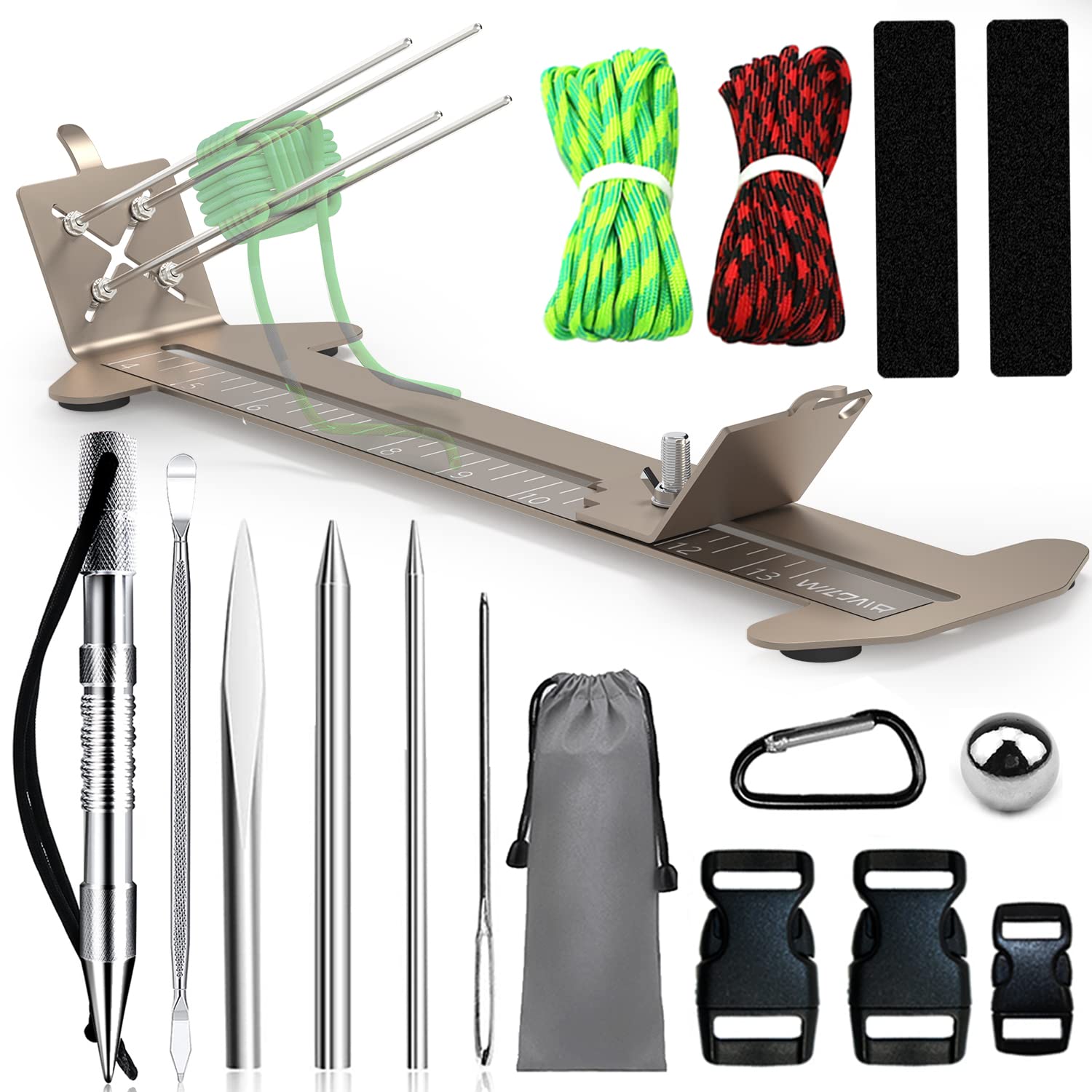 WILDAIR Paracord Bracelet Jig Kit with Marlin Spike Paracord FID Set 6 Lacing Needles/Fids for Paracord or Leather Work Paracord Tool Adjustable Length 4" to 13" Paracord Jig Bracelet Maker