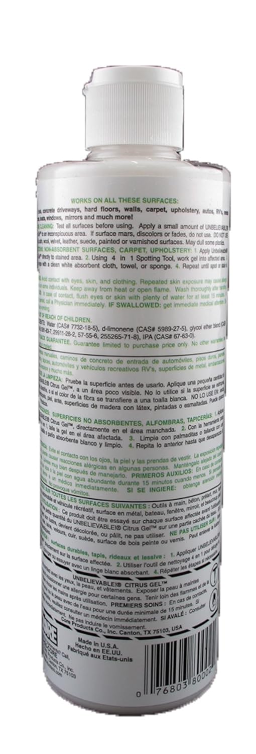 Unbelievable! UCG-16 16 Oz. Citrus Gel Pro Carpet & Upholstery Spot Remover (Case of 12)