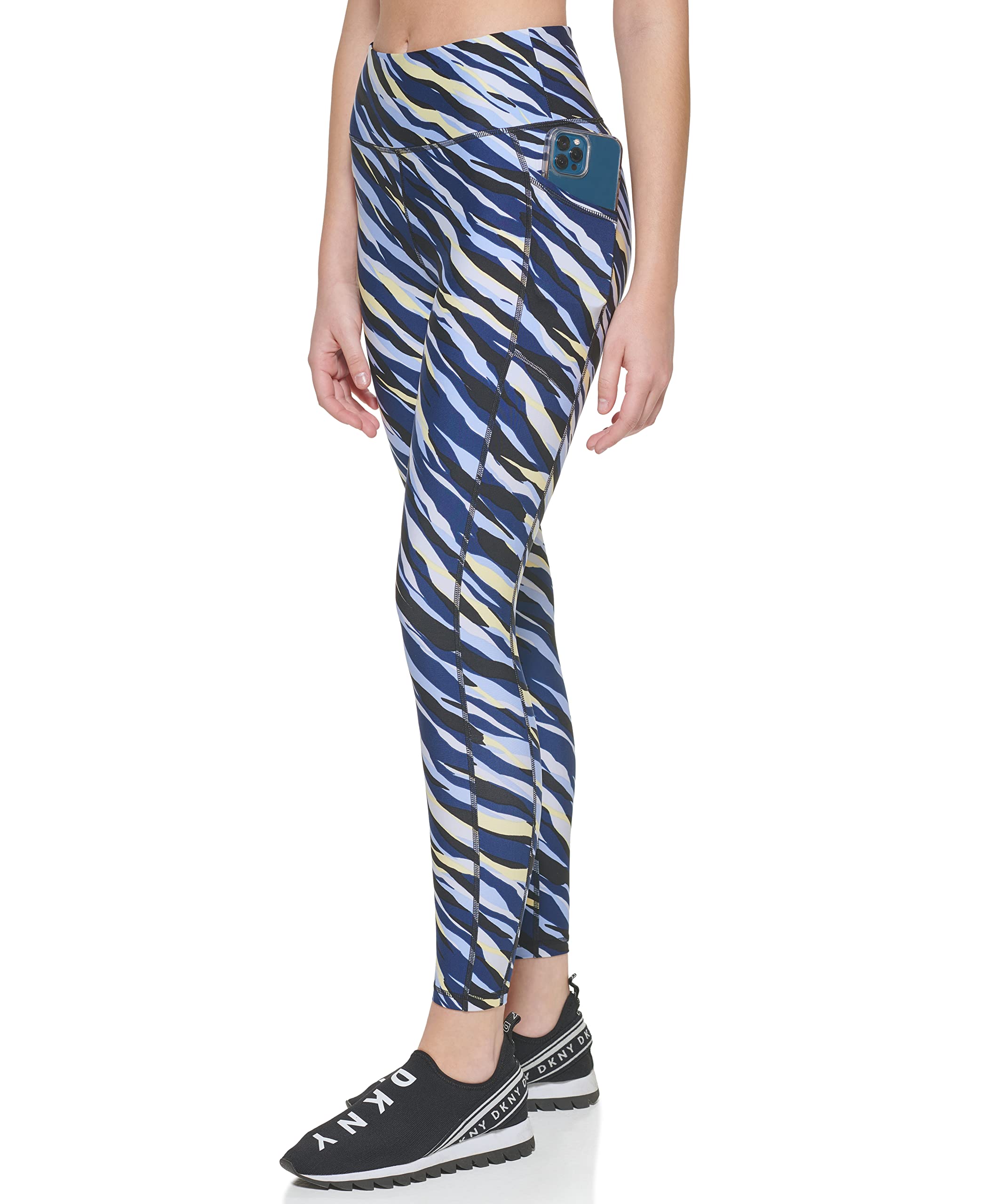 DKNY Damen Leggings Eng Bedruckte Performance-Leggings mit Hoher Taille
