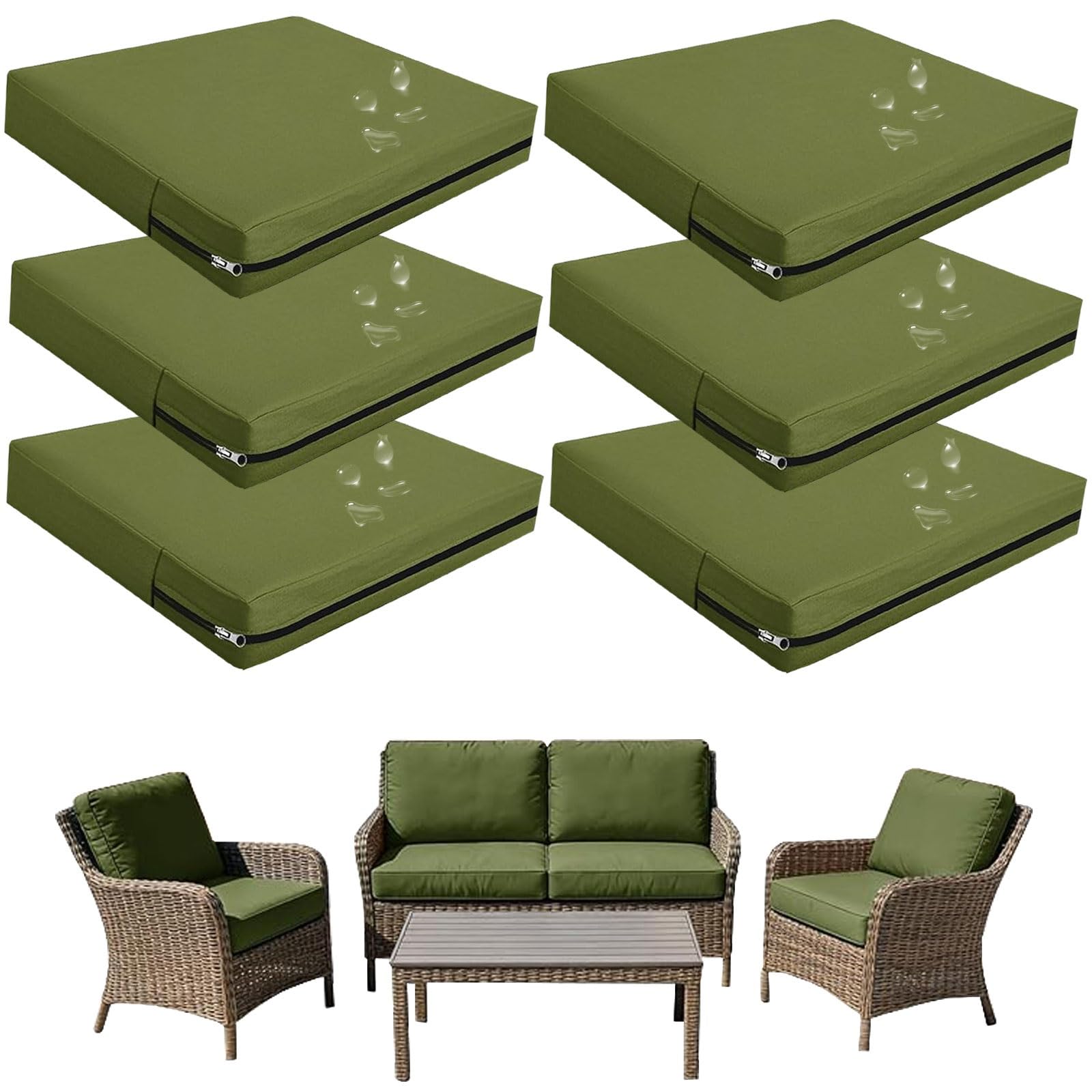 seokor Replacement Outdoor Cushion Covers Waterproof, 65x65 60x60 50x50cm set of 6/4/2/1 Garden Sofa Seat Cushion Slipcover With Zipper for Chairs, Patio and Rattan furniture(Color8,50x50x5cm(6pcs))