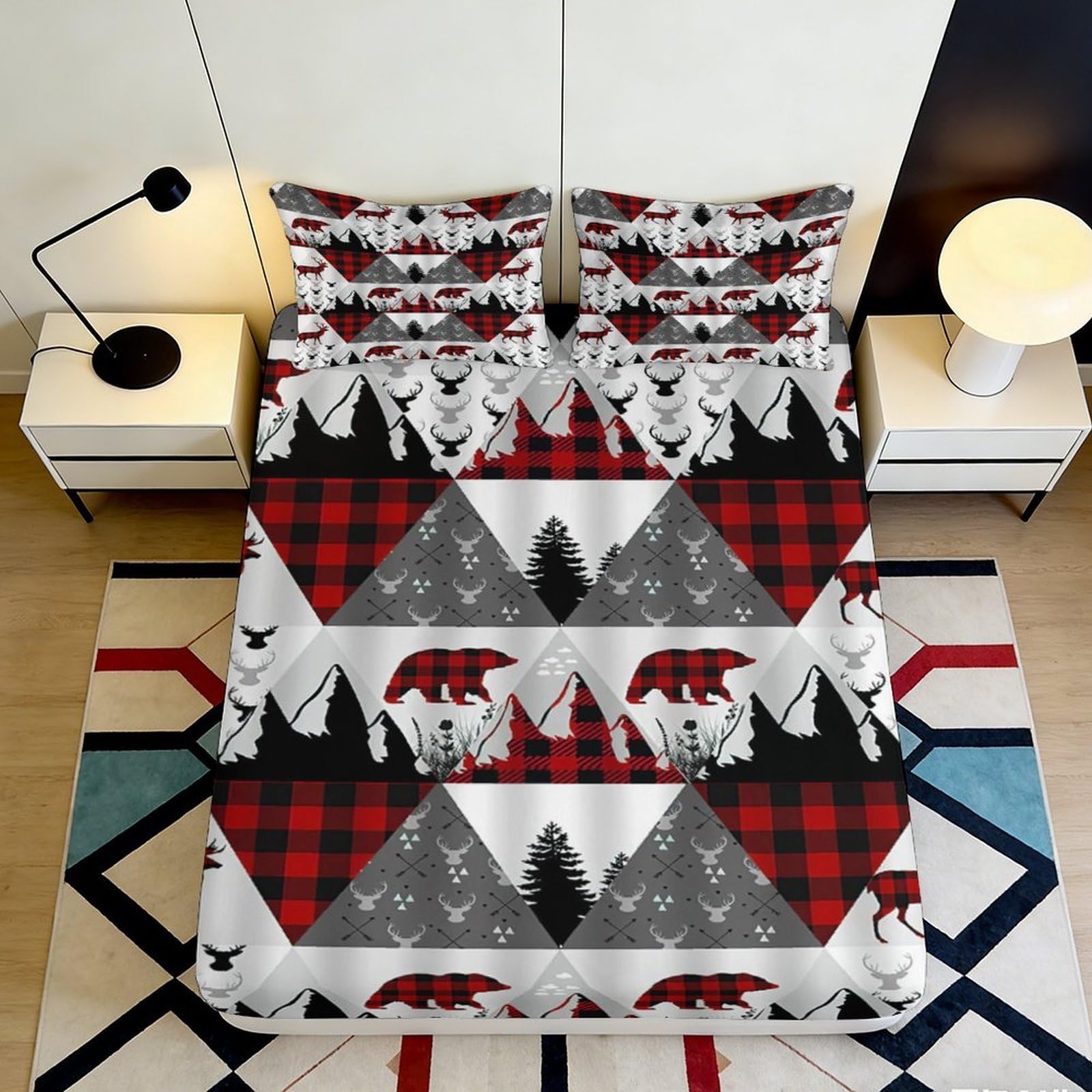 Jqzkxnhpbr Style-1 3D Printed Lumberjack Plaid Bear Fitted Sheet Microfiber Soft Forest Animal Bed Cover For Bedroom Guest Room Decor 90X200x25cm