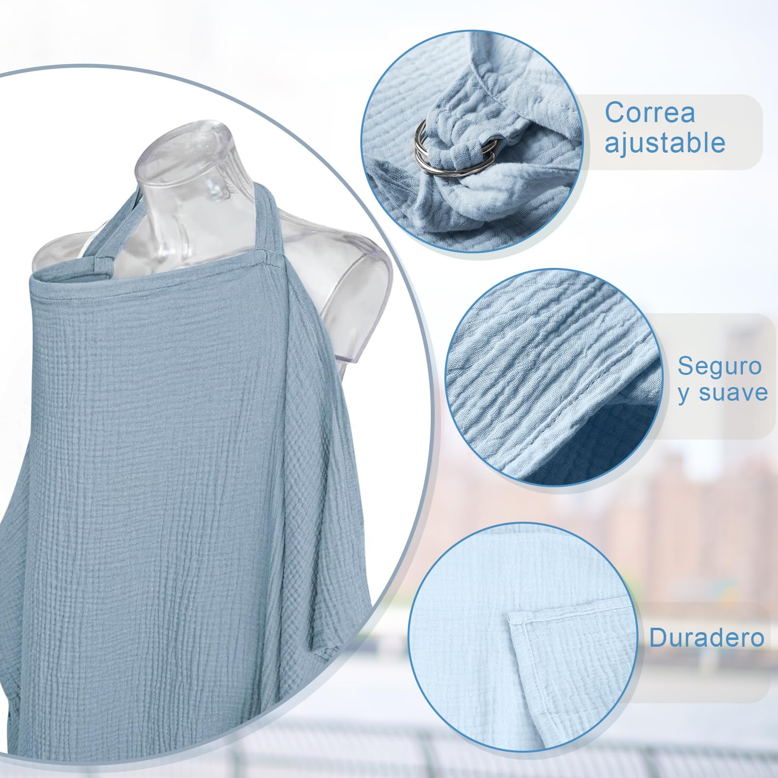 VEGCOO Manta Lactancia para Bebé, Mantas de Lactancia, Delantal Lactancia Bebe y Toalla de Saliva, Caché Lactancia Bufanda para Mamás, Algodón Suave Transpirable Ajustable (azul)