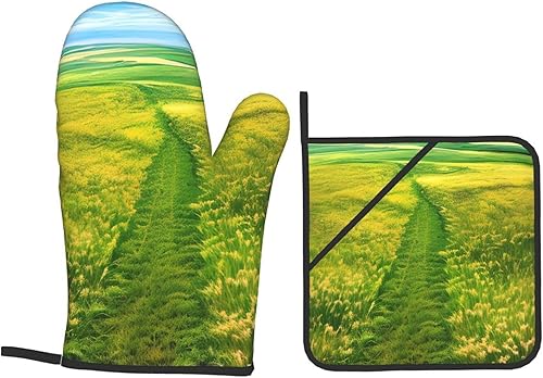 Miniatura 9 de Grassland Paths Oven Mitt and Pot Holder Set Heat Resistant 4-Piece Set, Suitable for Kitchen Cooking Baking Grill Chef Gift
