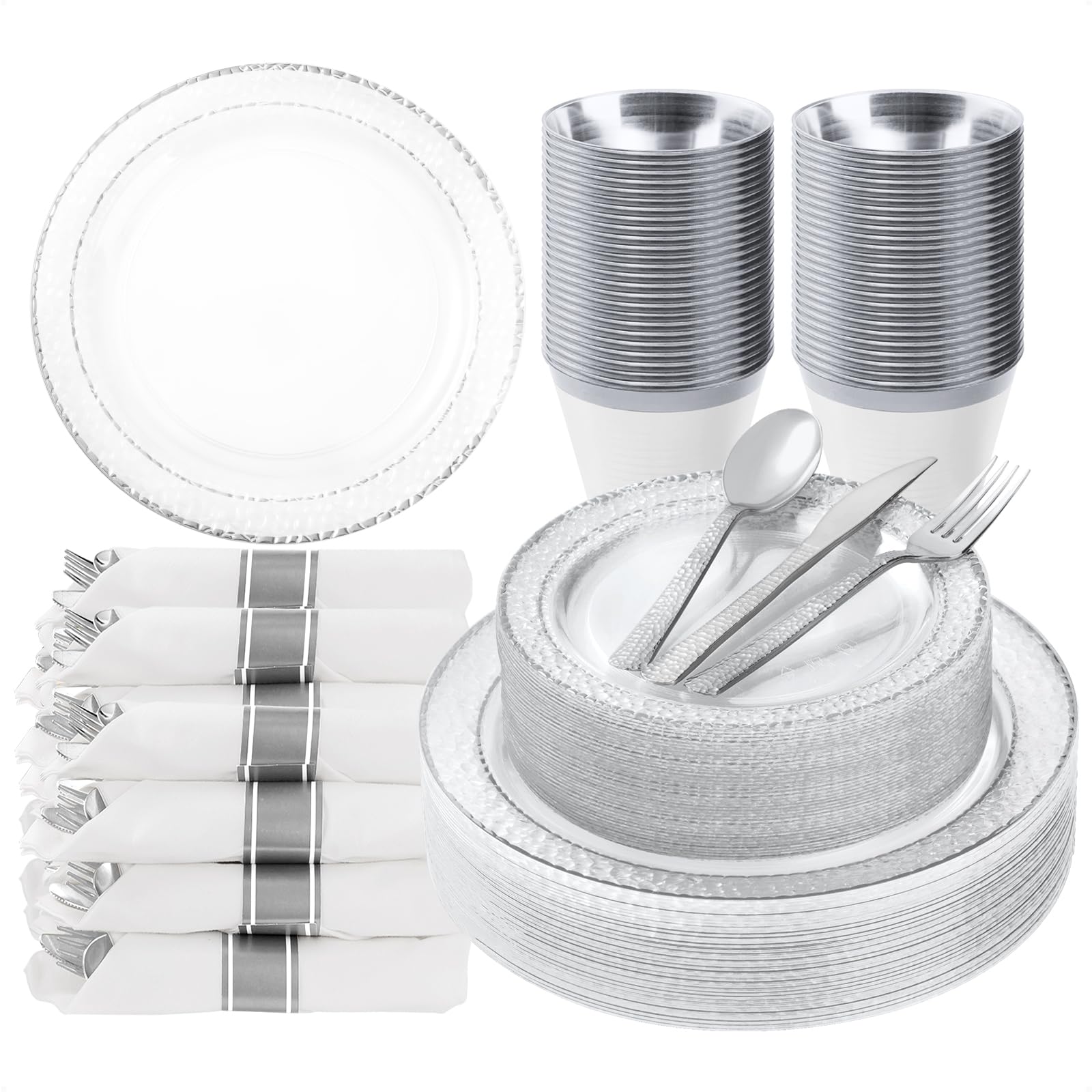 Black Plastic Plates - 350 Pack for 50 Guests -10 Black Plastic Plates - 350 Pack for 50 Guests -10