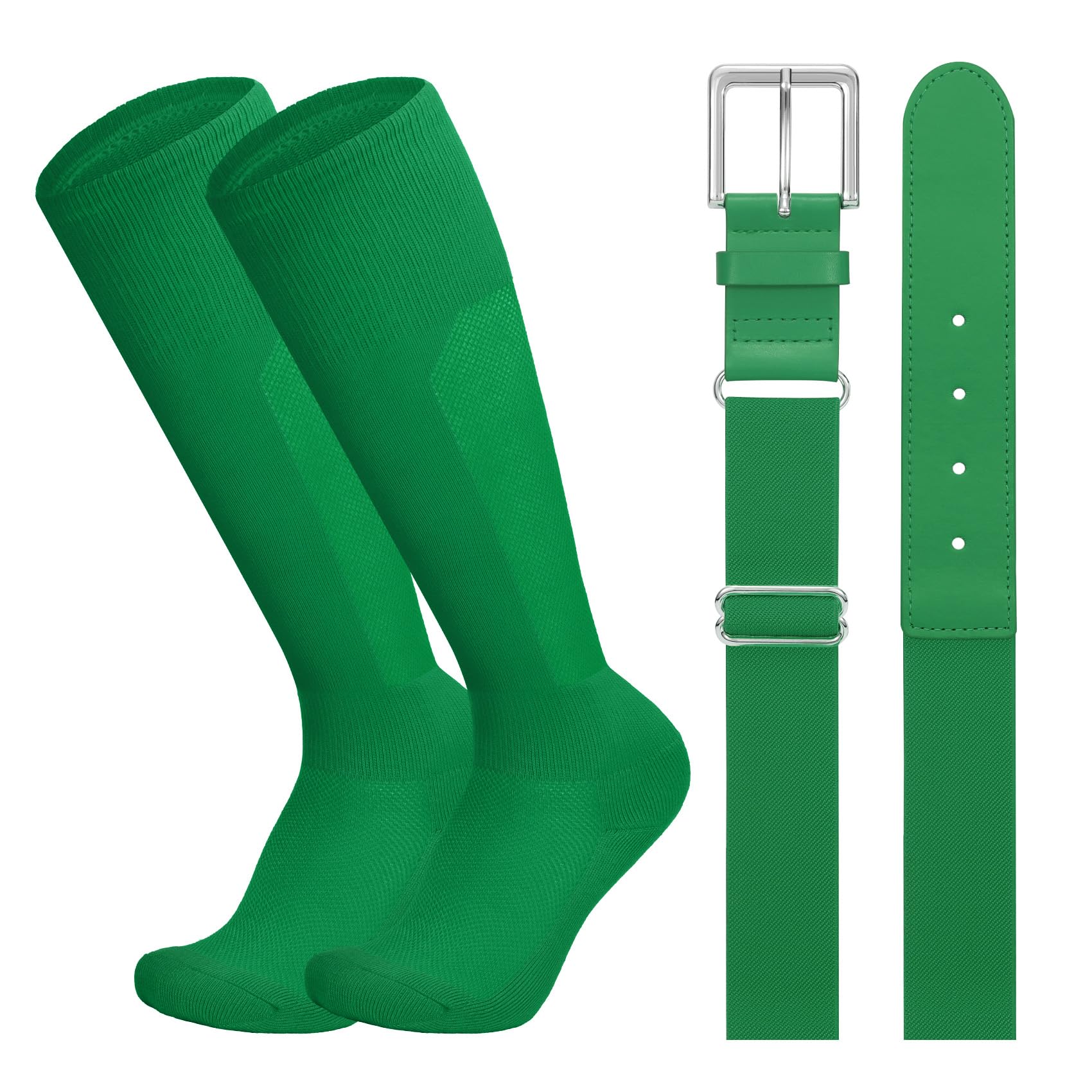 LEACOOLKEY Baseball Belt and Socks Combo Set Breathable Softball Socks and Elastic Belt for Youth Adult