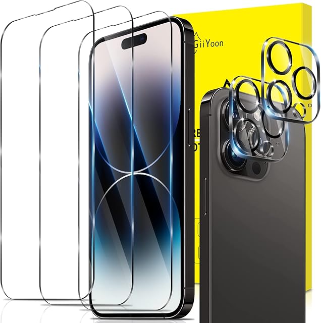 GiiYoon 2+3 Pack Screen Protector for iPhone 14 Pro with 3 Pack Tempered Glass Screen Protective Film and 2 Pack Camera Lens Protector-Bubble Free High Definition Ultrasonic Fingerprint