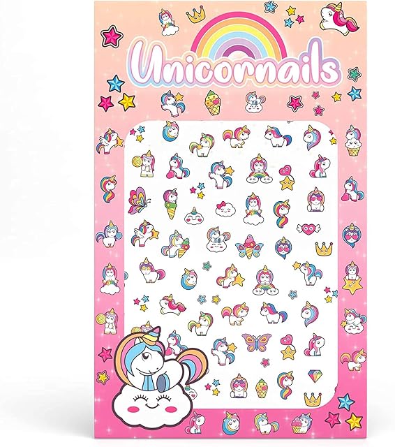 Unicorn llambas Rainbows Hearts Stars Cupcakes Cute Kids Fake Art Finger Nails Stickers for Girls Decal kit Transfer Set Birthday Party Bags Children Christmas Stocking Filler Gift (Unicorn 02)