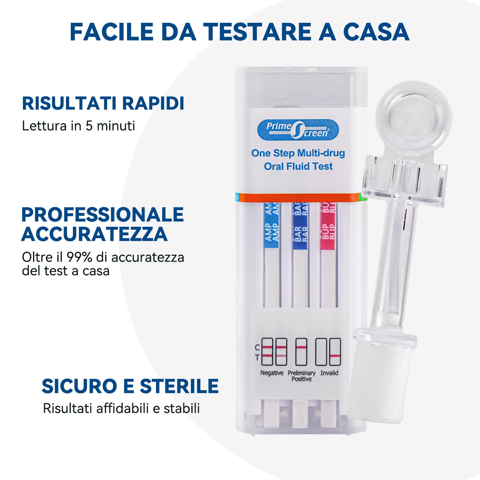 Prime Screen Test antidroga della saliva Kit di test rapidi antidroga a 12 pannelli per cannabis, cocaina, oppiacei, metadone, anfetamine, ecstasy e tutte le droghe