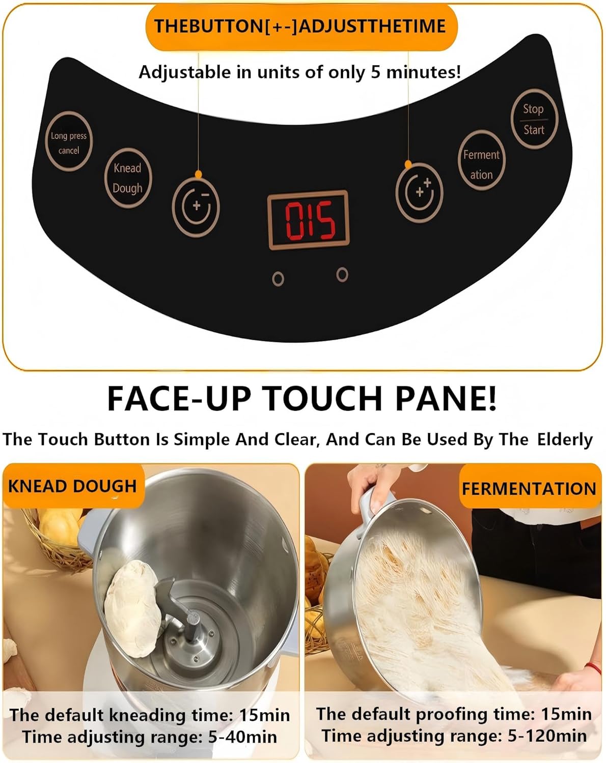Bread Dough Mixer, Mixer For Pizza Dough, 7-Liter Large Capacity, Household Use,With Fermentation Function, Made Of 304 Stainless Steel Material, Microcomputer Timing