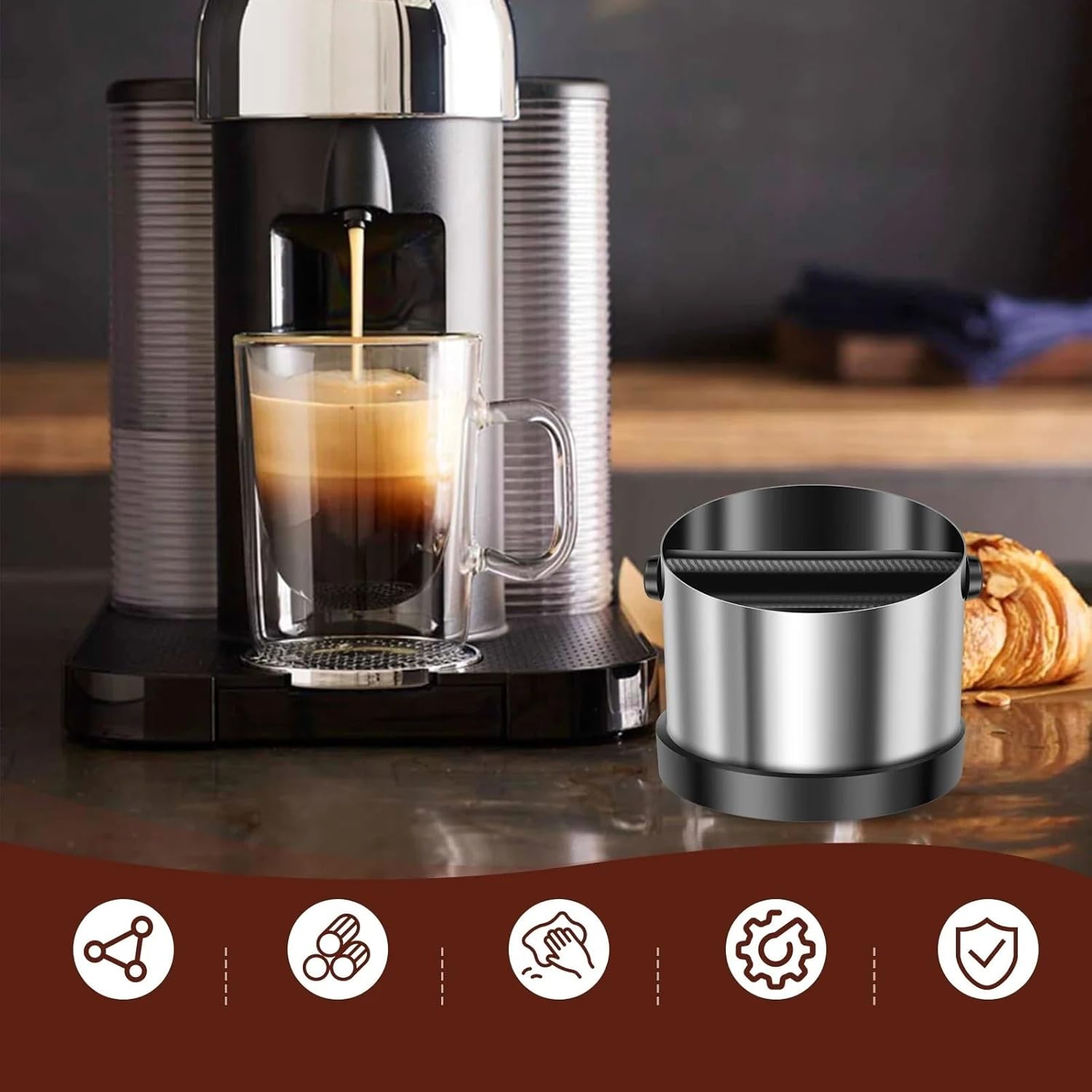 Knock Box with Bar Stainless Steel Coffee Container Fit Most Machines for Cafe Home Restaurant for Home/Office