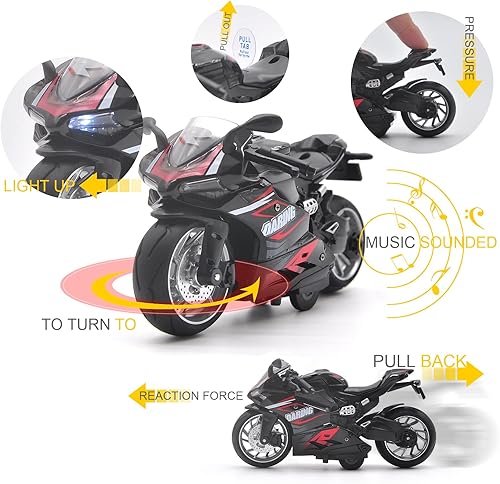 Miniatura 3 de Modelo de motocicleta de tracción hacia atrás, motocicleta de juguete a escala 112, juguete de motocicleta con luz y música regalo para niños y