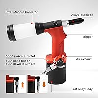 Vista 3 de Pneumatic Hydraulic Pop Rivet Gun, Self-Suction Air Riveter Riveting Tool with 100 pcs Blind Rivets and 3/32" 1/8" 5/32" 3/16" Nose Pieces