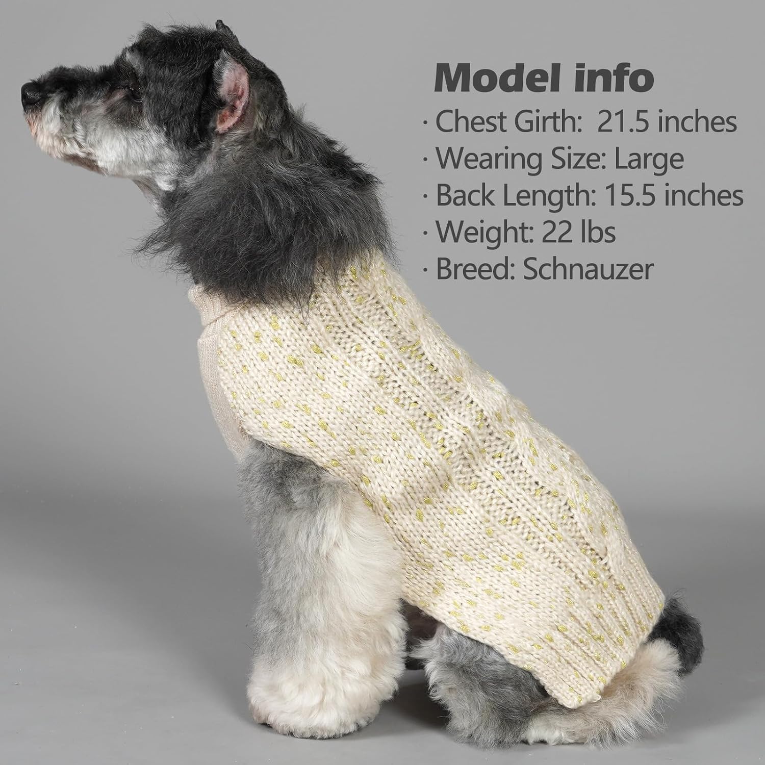 KYEESE Dog Sweater Warm Dog Clothes for Small Dogs Turtleneck Dogs Coat Turtleneck Knitwear Sweater with Golden Yarn for Fall Winter, Beige, Large