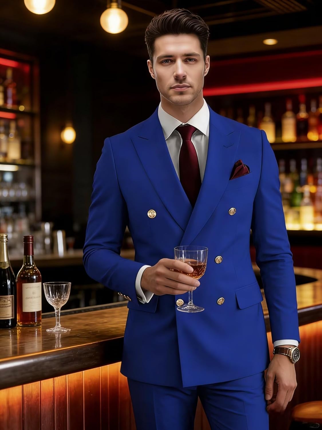 Formal Suits for Men Slim Fit 2 Piece Double Breasted Suit Men Blazer Jacket Pants Elegant Gentleman's Suit