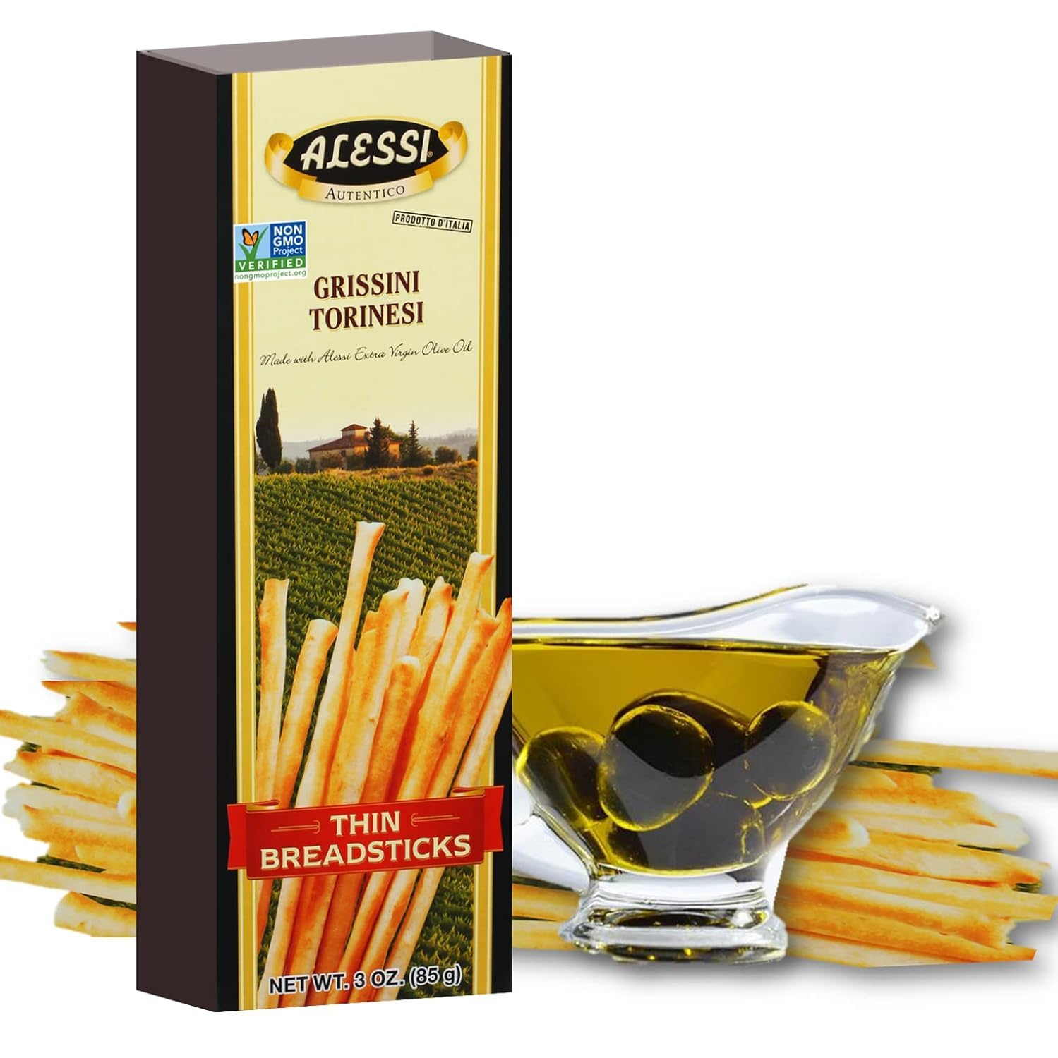 Alessi Thin Breadsticks 3 oz - Authentic Turin Recipe, Imported from Italy, 100% Natural Low-Fat Snack Kids Love