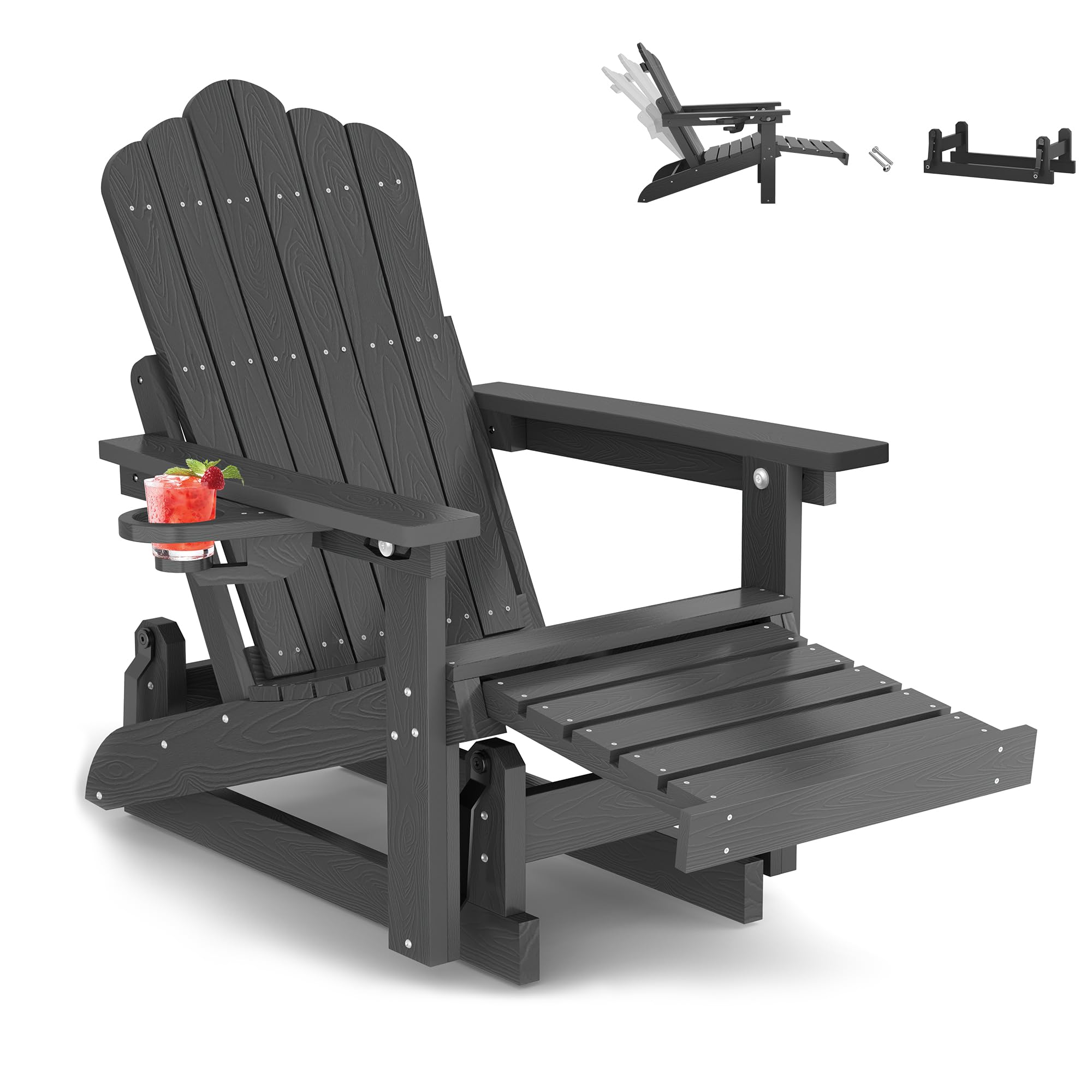 Adirondack Glider Chair with Retractable Ottoman, Adjustable Backrest