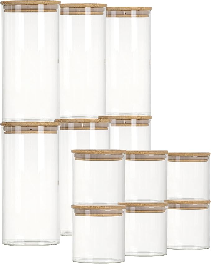 HOMCLASSY 12 Pack Glass Storage Jars