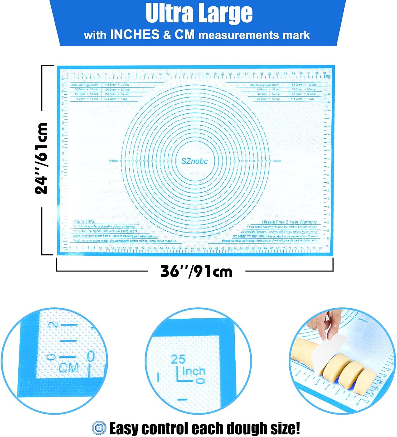 Silicone Pastry Mat 36X24 inch Baking mat Perfect for Dough, Pastry, Pie Crust, Fondant, Cookies, Bread, Pasta/Pizza,Pastry Board, Kitchen Counter Mat image 2