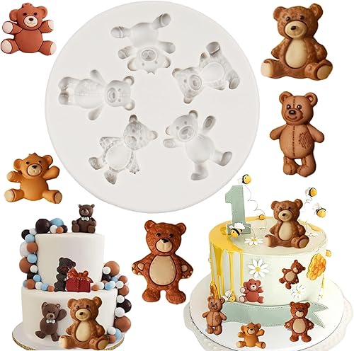 FCKEMLDS Oso de silicona para fondant, moldes de chocolate de oso para decoración de tartas, decoración de cupcakes, caramelo de chocolate, polímero